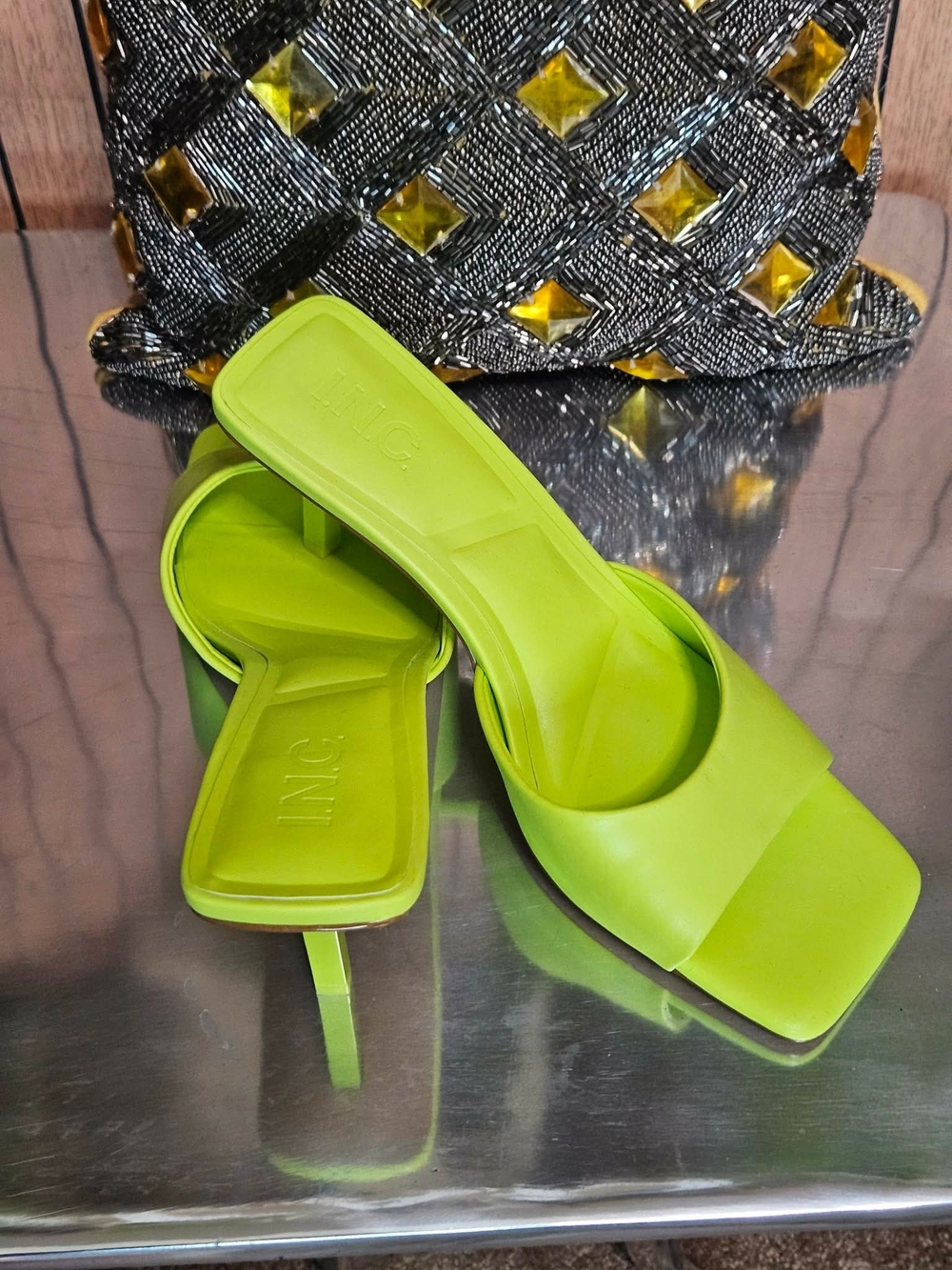 INC International Concepts Neon Lime Slip-On Heeled Mules